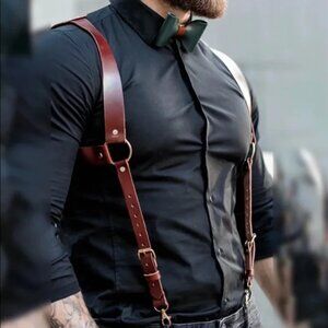 Luxury Mens Chest Shoulder Red Leather Harnesses